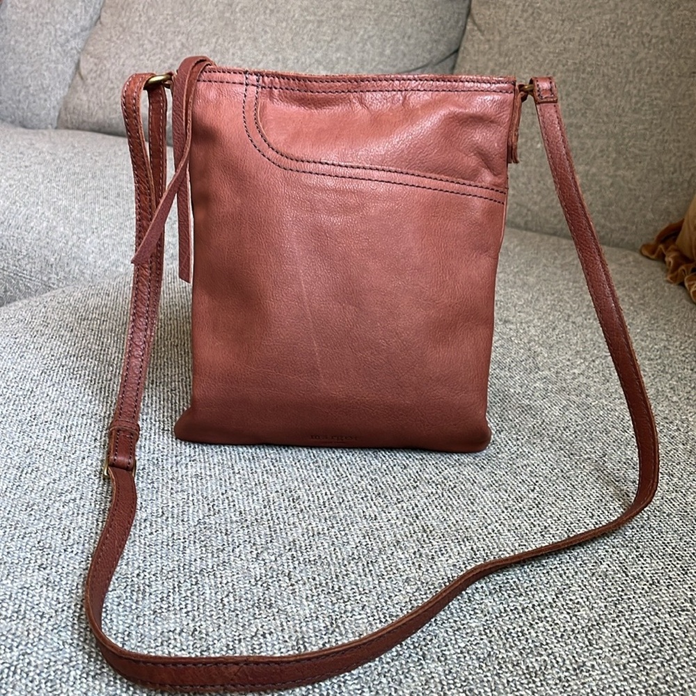 Brown Leather Crossbody Bag with Slim Profile